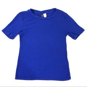 H&M Royal Blue Mock Neck Ribbed Top